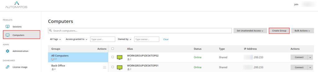 ARC 4 Create Group - Computers Page