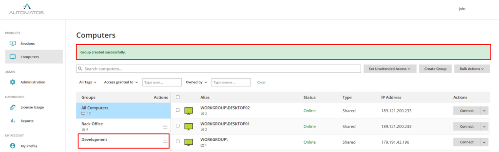 ARC 6 Create Group - Computers Page