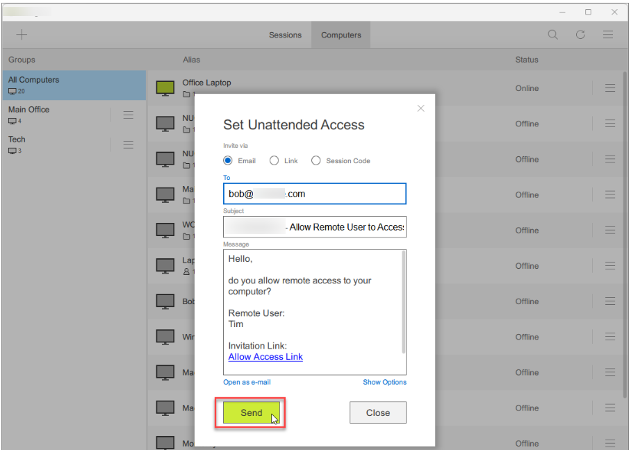 Basic Unattended email2 1 Set Unattended Access - Via Link