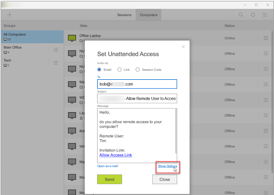 Basic Unattended email3 Set Unattended Access - Via Email