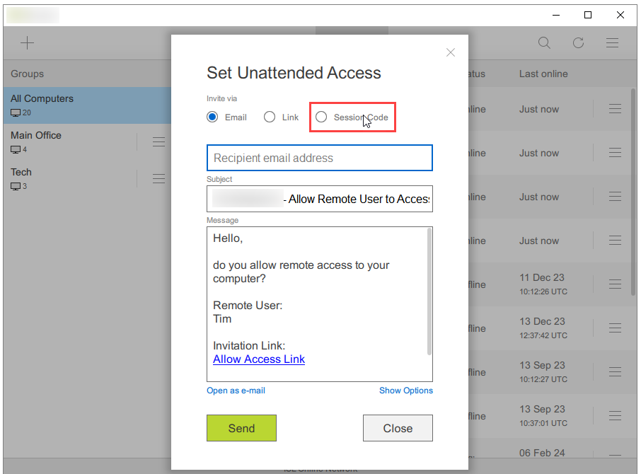 basicUnatt code2 Set Unattended Access - Via Code