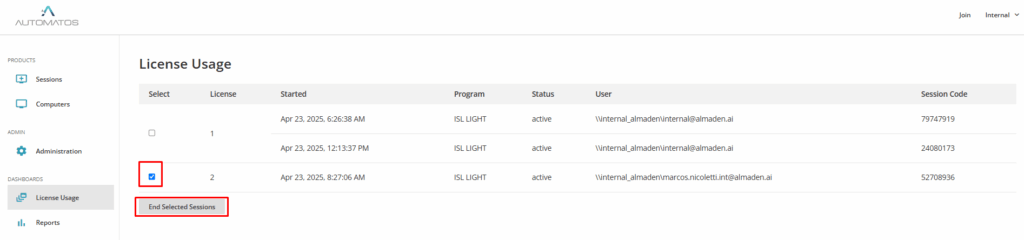 image 75 Administration - Licence Usage